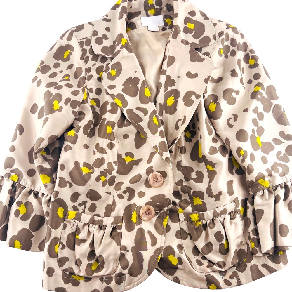 Debra Deroo‎ Women's Jacket Size Small Leopard Cheetah Print Ruffled cuffs